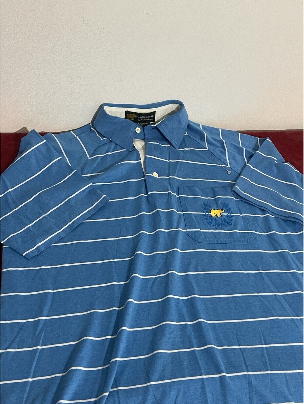 Golden Bear Performance Blue Striped Golf Short Sleeve Polo Shirt Medium!